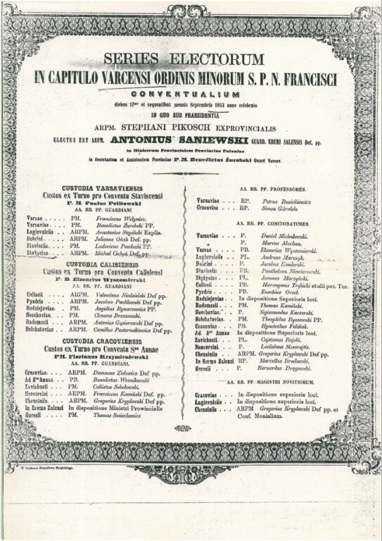 Wybór o. Antoniego Saniewskiego na prowincjała 1853